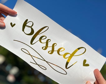 Calcomanía de vinilo con letras doradas benditas: para coche, portátil y vaso