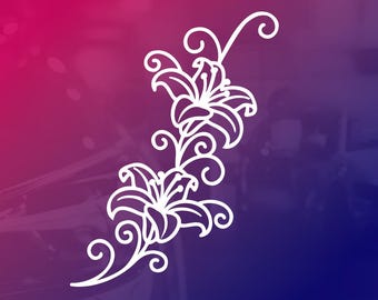Lily Flower Car Decal – Y2K Floral Vinyl Sticker, Feminine Swirls, Outdoor Waterproof