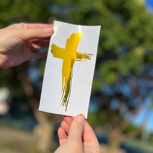 Golden Cross Vinyl Decal: Christian Religious Sticker for Car, Laptop