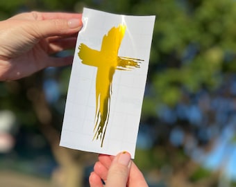 Golden Cross Vinyl Decal: Christian Religious Sticker for Car, Laptop