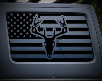Deer Skull USA Flag Jeep Wrangler JLU 4-Door Rear Quarter Window Decal – Hunting Patriot Vinyl
