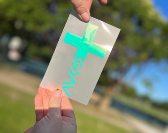 Calcomanía holográfica de cruz: calcomanía cristiana para auto, laptop y vaso.