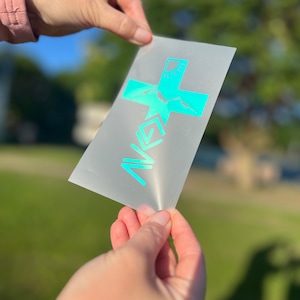 Holographic Christian Cross Decal: God is Greater Sticker