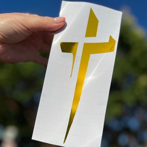 Golden Cross Vinyl Decal: Christian Religious Sticker for Car, Laptop