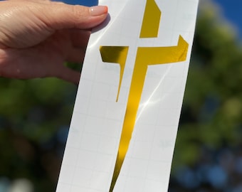 Golden Cross Vinyl Decal: Christian Religious Sticker for Car, Laptop