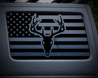 Deer Skull American Flag Jeep Wrangler JL 2-Door Rear Quarter Window Decal – Patriot Buck Hunter Vinyl