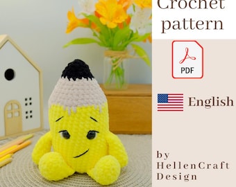 No-sew Pencil Crochet Pattern PDF, Study Buddy Amigurumi Pencil Plush, Back to School Decor, Teacher Gift, Graduation Desk Decor