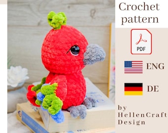 Parrot crochet pattern, Amigurumi bird pattern - English Pdf