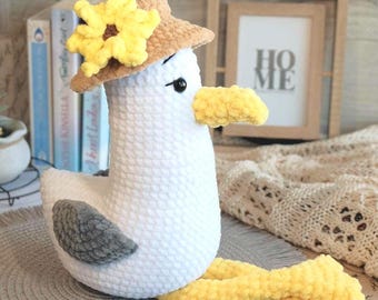 Seagull Plush Toy – Handmade Crochet Bird Stuffed Animal, Nautical Nursery Decor, Coastal Baby Shower Gift, Seaside Ocean Amigurumi