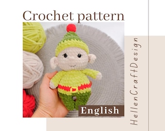 Christmas Elf Crochet Soft Toy pattern - English PDF pattern
