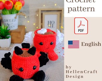 2-in-1 Angel and Devil Coffee Cup Crochet Pattern, Plush Amigurumi PDF, Cute Coffee Mug Decor, Funny Gift, Easy Crochet Pattern, Plush Yarn