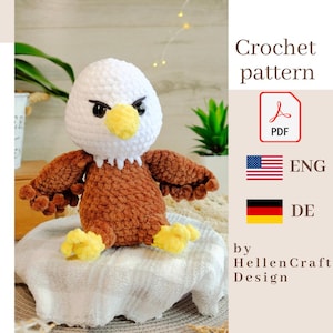 Bald Eagle Crochet Pattern, Plush Yarn Amigurumi PDF, Patriotic Eagle Stuffed Animal DIY, Crochet Bird Toy Pattern
