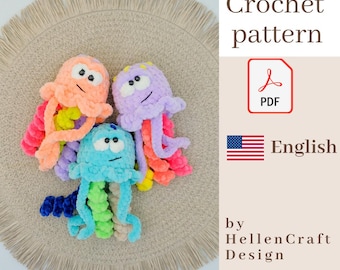 No-Sew Funny Jellyfish Crochet Pattern, Plush Amigurumi Jellyfish PDF, Easy Ocean Crochet Pattern, Cute Keychain, Bag Charm