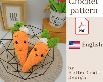 Schema all'uncinetto per carote pasquali di peluche 2 in 1 - Tutorial per carote amigurumi - Riempitivi fai da te per cestini pasquali - Peluche primaverile in formato PDF