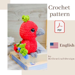Parrot crochet pattern, Amigurumi bird pattern - English Pdf