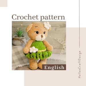 Orsetto di peluche in abito con fiori schema uncinetto - Schema amigurumi - PDF inglese