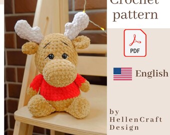 Crochet Moose Pattern – Amigurumi Plush Christmas Decoration PDF - Winter stuffed deer toy tutorial