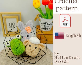 3-in-1 Easter Egg Animals Crochet Pattern - Plush Bunny Frog Lamb - Amigurumi Easter Toy - Egg Shaped Animals Pattern
