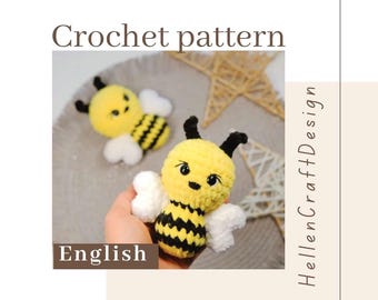 Crochet Bee keychain pattern, amigurumi pattern - English pdf