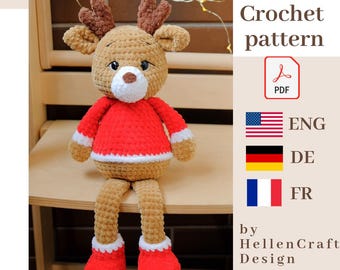 Christmas Deer Crochet Pattern – Amigurumi Reindeer PDF Plush Crochet Tutorial