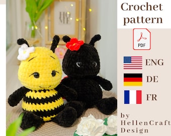 2 in 1: Bee and Ladybug Crochet Pattern – Amigurumi Plush Insect Pattern – PDF Crochet Tutorial