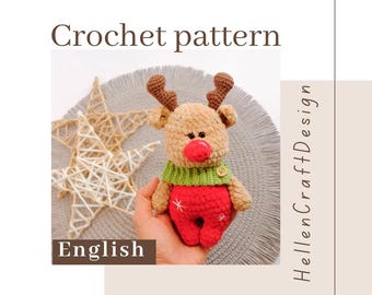 Christmas Deer Crochet Soft Toy pattern - English PDF pattern