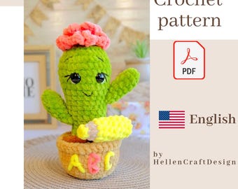 Cactus Teacher Crochet Pattern PDF, Amigurumi Back to School Decor, Teacher Desk Companion, Cute Desk Buddy, Teacher Appreciation gift