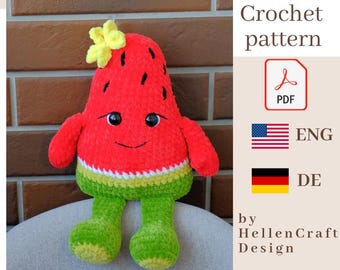 Watermelon Crochet Pattern, Watermelon Amigurumi Pattern, Summer Plush Toy Pattern, Cute Fruit Crochet Pattern, Home Decor Plush