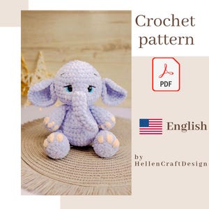 Elephant crochet pattern, Amigurumi pattern - English pdf pattern
