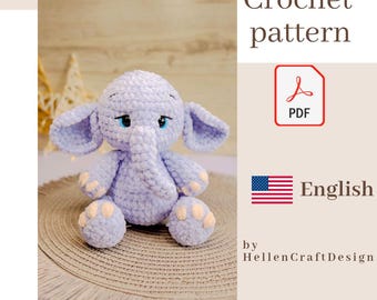 Elephant crochet pattern, Amigurumi pattern - English pdf pattern