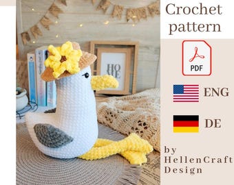 Crochet Seagull Pattern PDF – Amigurumi Plush Yarn Bird Toy – Easy Seaside Stuffed Animal – Cute Summer Crochet Tutorial