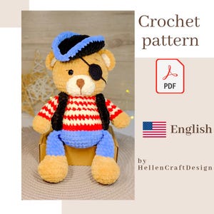 Modèle au crochet ours pirate, modèle Amigurumi - PDF anglais image 1