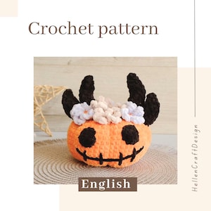 Spooky pumpkin crochet pattern soft toy - English PDF pattern