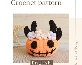 Spooky pumpkin crochet pattern soft toy - English PDF pattern