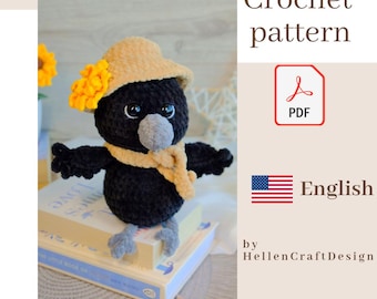 Crochet crow pattern pdf - Amigurumi raven crochet - English PDF download