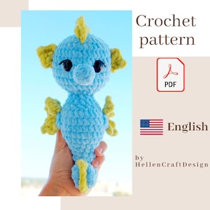 Crochet Seahorse Pattern PDF – Plush Yarn Amigurumi Sea Animal – Easy Ocean Toy Crochet Tutorial – Soft Stuffed Marine Toy