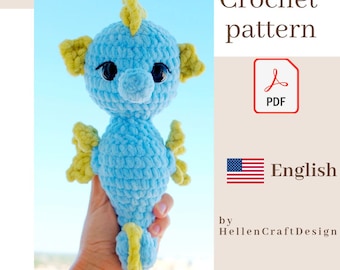 Crochet Seahorse Pattern PDF – Plush Yarn Amigurumi Sea Animal – Easy Ocean Toy Crochet Tutorial – Soft Stuffed Marine Toy