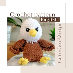 Schema all'uncinetto per un'aquila calva, PDF di amigurumi in filato di peluche, aquila patriottica fai da te, schema all'uncinetto per un uccello giocattolo