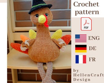 Turkey Crochet Pattern PDF – Thanksgiving crochet - Fall Amigurumi Plush Toy, Autumn Crochet Stuffed Animal- English pdf- German pdf