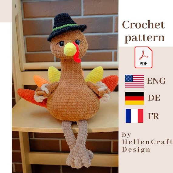 Turkey Crochet Pattern PDF – Thanksgiving crochet - Fall Amigurumi Plush Toy, Autumn Crochet Stuffed Animal- English pdf- German pdf