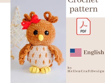 Eule Stofftier Häkelanleitung - englisches PDF-Muster