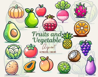 Ensemble de cliparts fruits et légumes, cliparts aquarelle de légumes, vibrants et polyvalents, aliments sains, clipart de jardinage