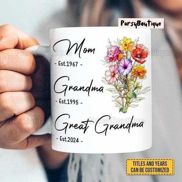 The Most Important Time Is Family Time Mug, Personalized Custom Mug, Gift For Mom, Mothers Day Gift, Mothers Day Mug, Mom Flower Mugs