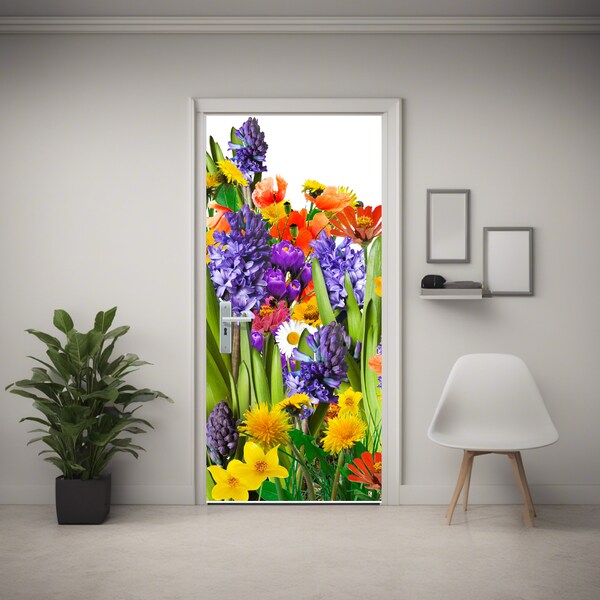 Red Yellow Purple Pink Flowers Tag, Door Tags for Office, Entry Decal, Transformation Decals, Innovative Art Applications, Customized Vinyl