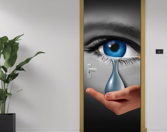 Blue Eye and Tear Door Mural, Indoor Doorway Styling Solution, Interior Entrance Enhancement Sticker, Room Access Door Decor, Visuele keuzes