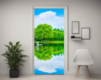 Forest Landscape Sea, Hospital Door Wrapping, Personalized Graphics, Creative Door Wrap Ideas, Surface Decoration, Door Tags for Office