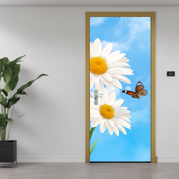 Nursery Room Sticker, Daisy and Butterfly, Decal Sticker Quote, Rustic Wrapping, Vintage Door Decor , Rustic Door Art, Peel Stick Vinyl