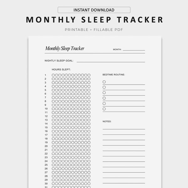 Sleep Tracker Printable, Digital Sleep Log, Sleep Journal, Sleep Chart, Sleep Schedule, Sleep Diary, Sleep Planner, Sleep Health Tracker