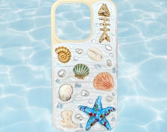 Seashell Mosaic Phone Case, Tidal Treasures Phone Case, Charms Phone Case, mosaic phone case, Seashells, Decoden, Iphone Case