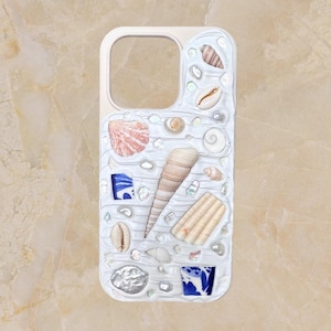 Seashell Phone Case, Coastal Keepsake Phone Case, Tile Phone Case, Memor Inspired Phone Case, Shells, Charms, Abalone Shells